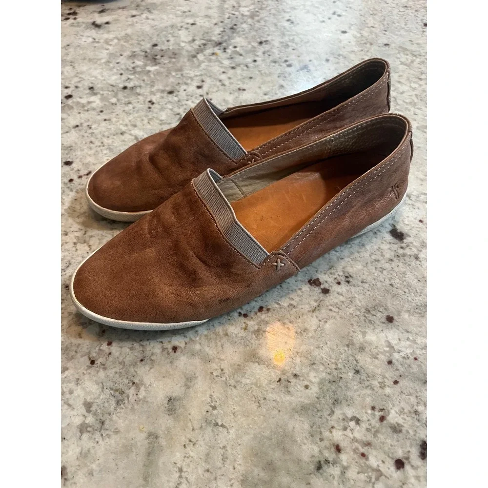 Frye Melanie Slip On Leather Sneakers Womens 5.5 Brown Cognac Loafers